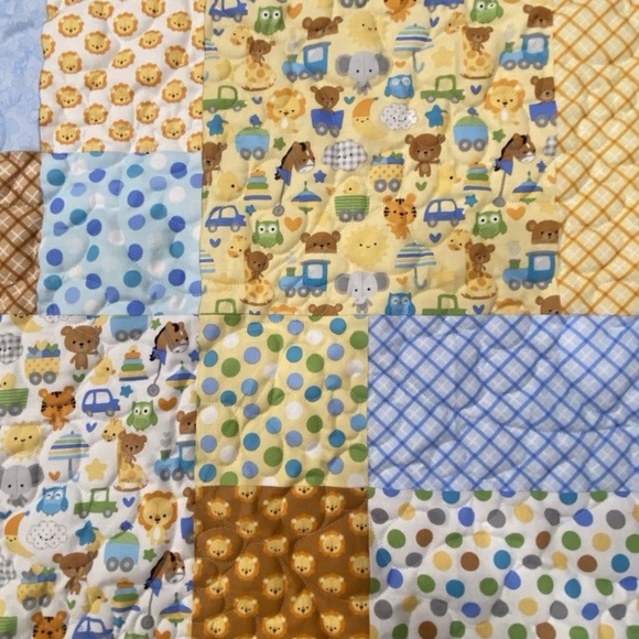 Baby Boy Quilt Blanket Handmade Toddler Child Kid Blue Yellow Animal Riley Blake - Picture 3 of 7